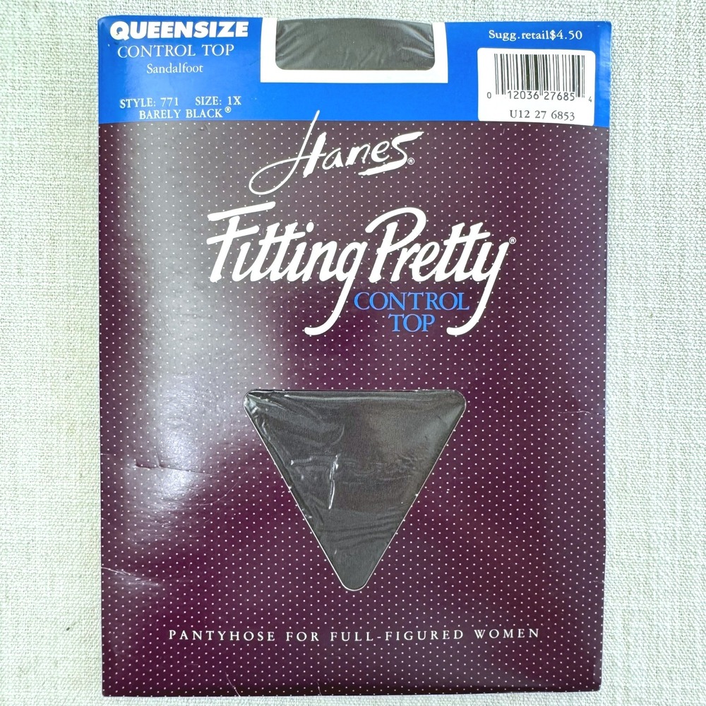 Hanes Fitting‎ Pretty Control Top Pantyhose Barely Black Sandalfoot Size 1X